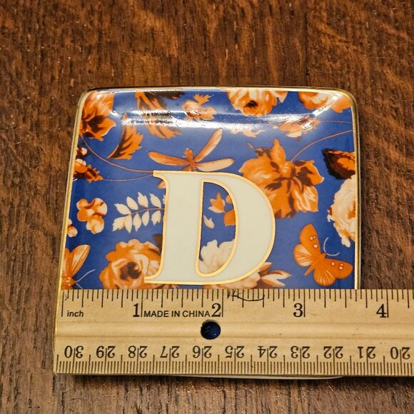 Anthropologie Ceramic Floral Initial Trinket Dish. Letter D - Picture 3 of 4